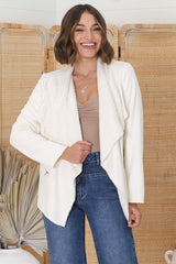 Newton Crop Jacket - Faux Fur Lined Suede-Like Waterfall Jacket in Cream