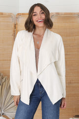 Newton Crop Jacket - Faux Fur Lined Suede-Like Waterfall Jacket in Cream