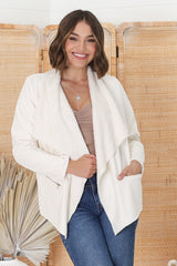 Newton Crop Jacket - Faux Fur Lined Suede-Like Waterfall Jacket in Cream