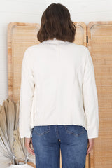 Newton Crop Jacket - Faux Fur Lined Suede-Like Waterfall Jacket in Cream