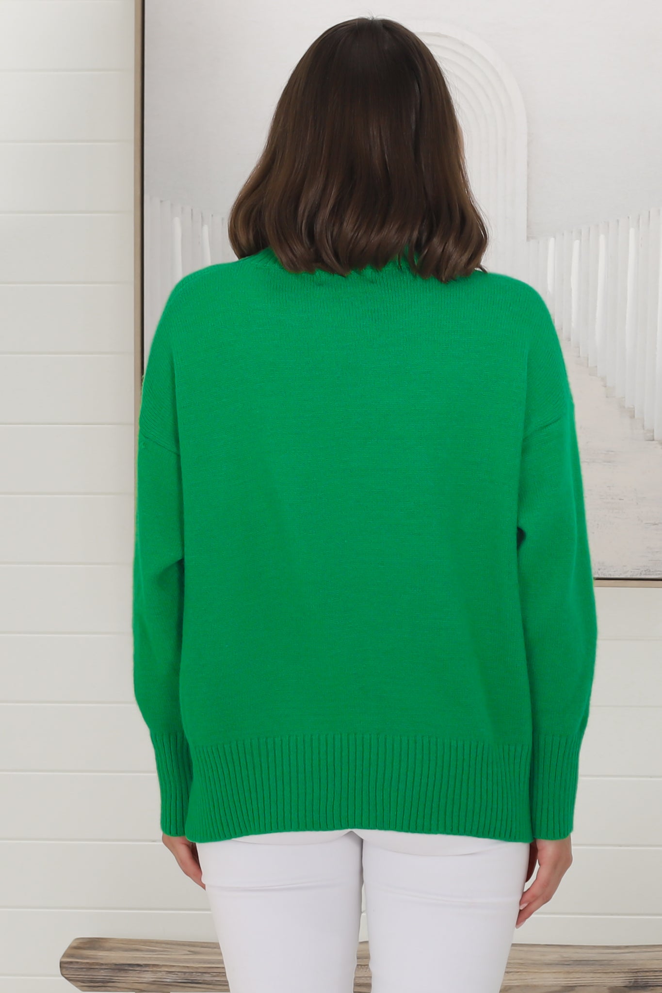 Rita Jumper - Relaxed Crew Neck Knit with Side Splits in Green