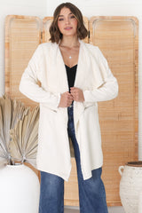 Devenish Jacket - Faux Fur Lined Suede-Like Waterfall Jacket in Cream