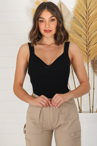 Zoey Ribbed Top - Sweetheart Neckline Ribbed Top in Black
