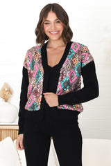 Jupiter Cardigan - Multi Sequin Button Up Cardigan in Black/Pink