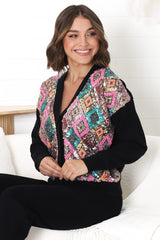 Jupiter Cardigan - Multi Sequin Button Up Cardigan in Black/Pink