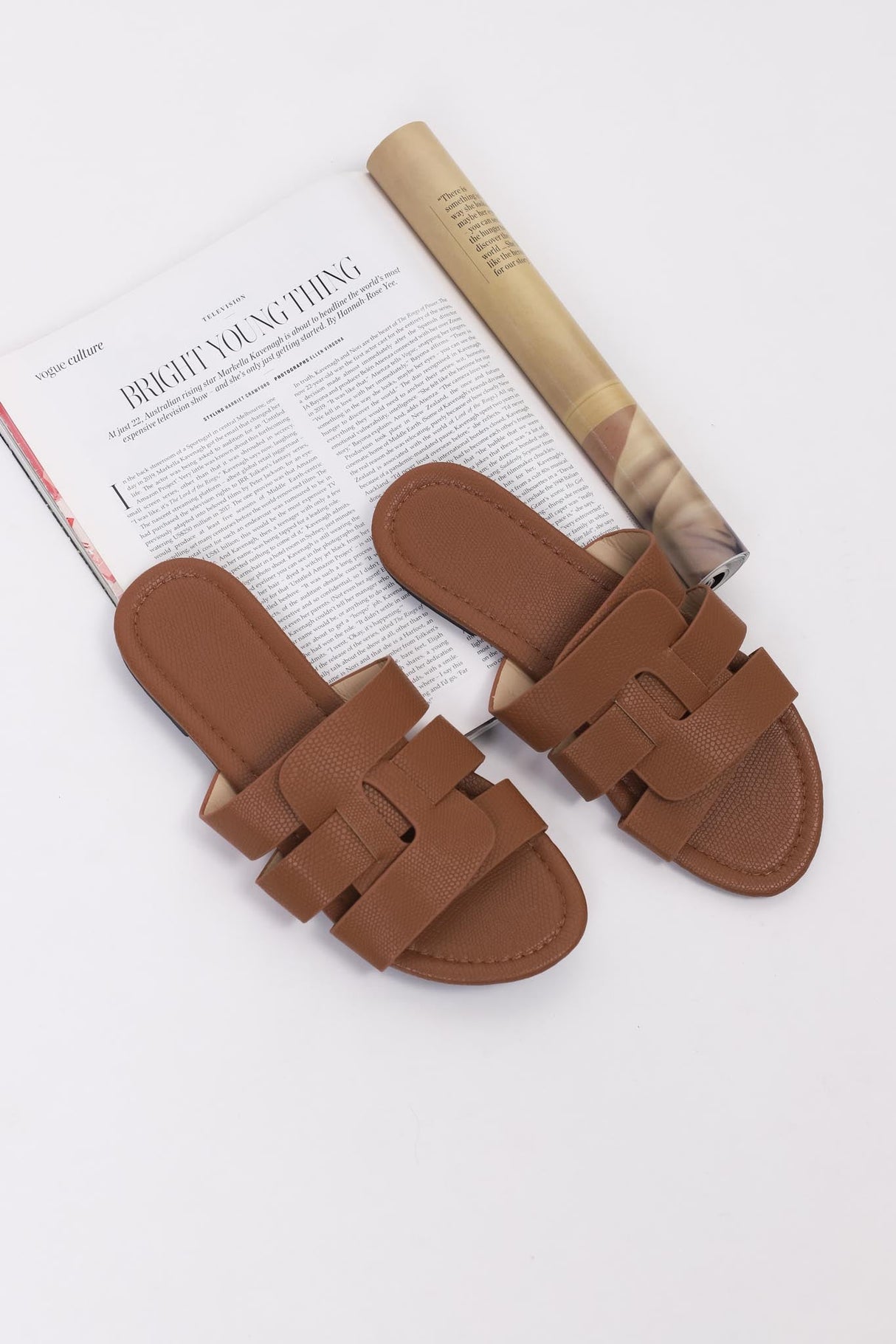 Ash Braided Slides - Brown