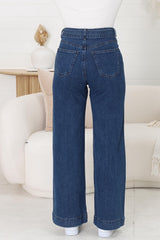 Hutton Jeans - High Waisted Flare Leg Jeans with Matching Belt in Dark Denim