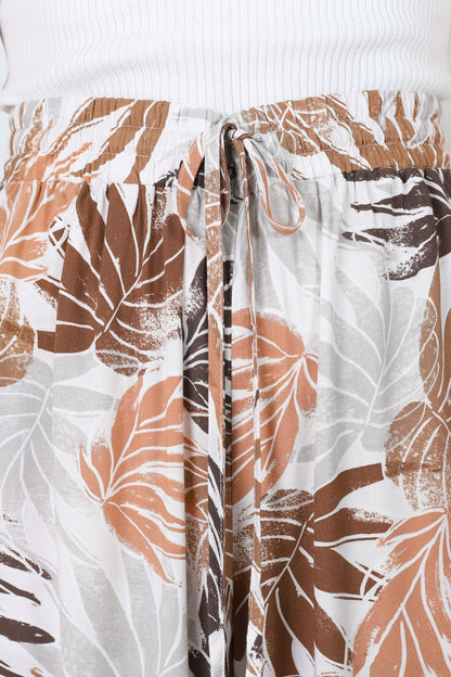 Kauai Pants - High Waist Straight Leg Pants with Drawstring Waist in Palm Leave Print