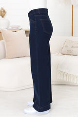 Hutton Jeans - High Waisted Flare Leg Jeans with Matching Belt in Indigo