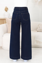 Hutton Jeans - High Waisted Flare Leg Jeans with Matching Belt in Indigo