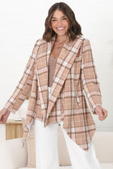 Telma Coat - Checkered Collared Coat with Matching Belt in Blush