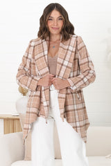 Telma Coat - Checkered Collared Coat with Matching Belt in Blush