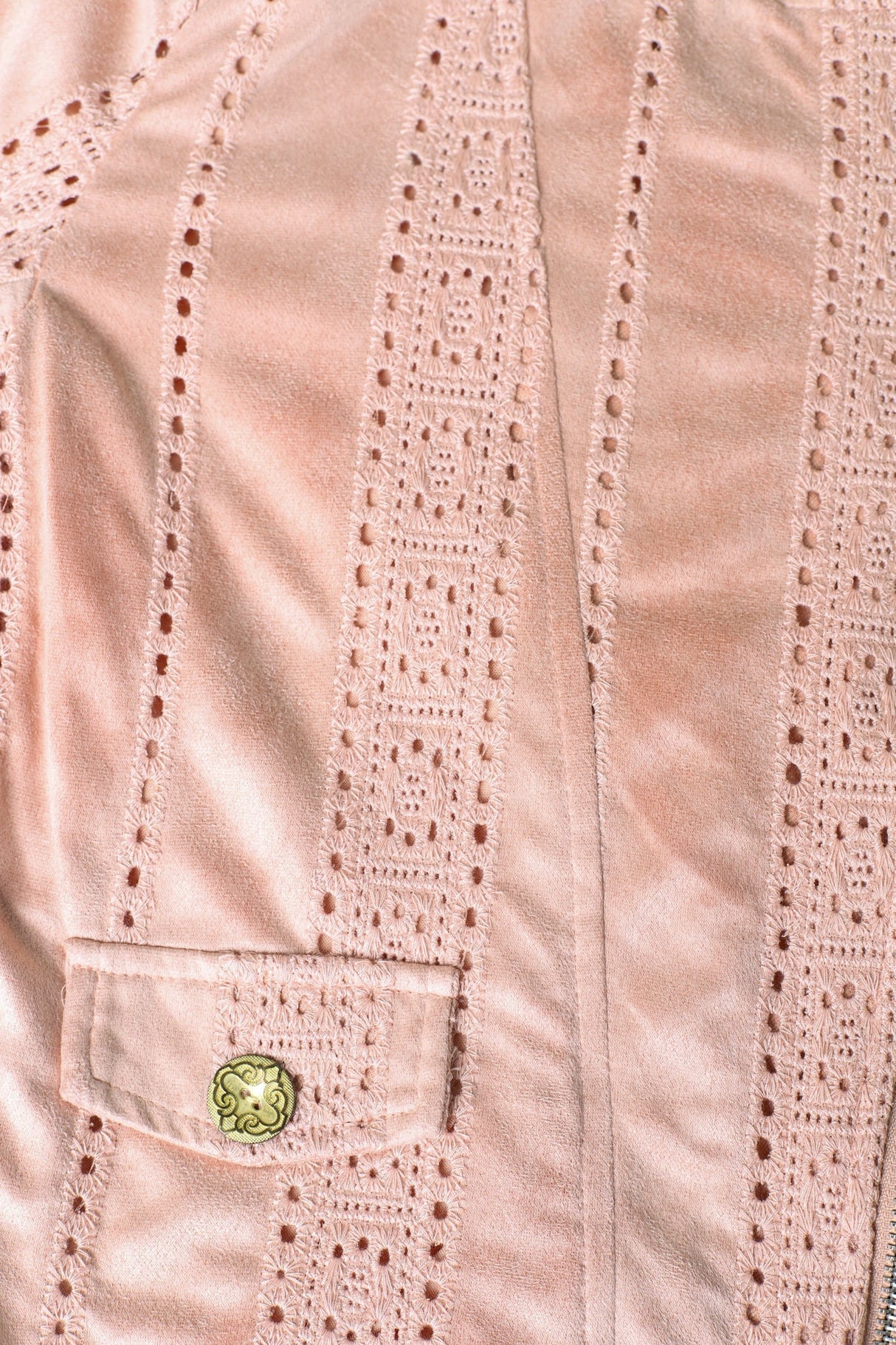 Jodi Jacket - Embroidered Detailing Biker Faux Suede Jacket in Blush