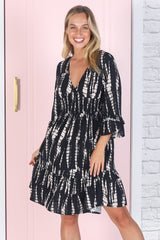 Sami Mini Dress - Tiered Dress with Flute Sleeves in Jae Print