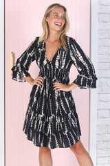 Sami Mini Dress - Tiered Dress with Flute Sleeves in Jae Print