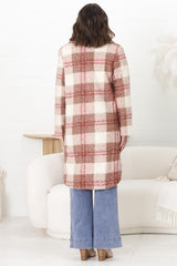 Lanna Coat - Teddy Textured Lapel Collar Buttoned Coat in Pink