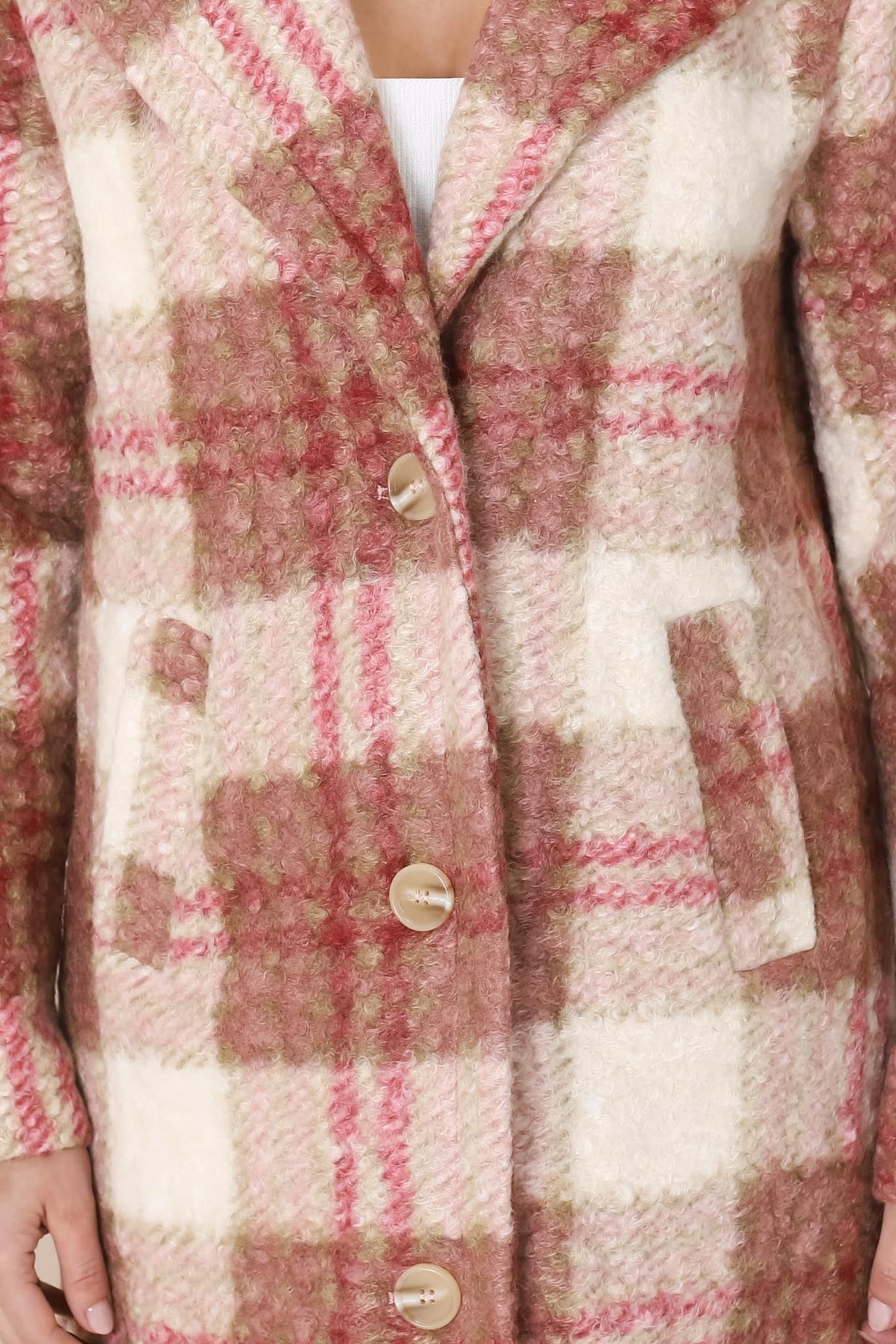 Lanna Coat - Teddy Textured Lapel Collar Buttoned Coat in Pink