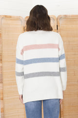 Shore Jumper - Multi Colour Stripe Crew Neck Jumper in Cream