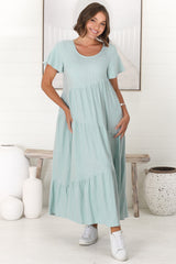 Allegra Midi Dress - Relaxed Asymmetric Tiered Linen Smock Dress in Sky Blue