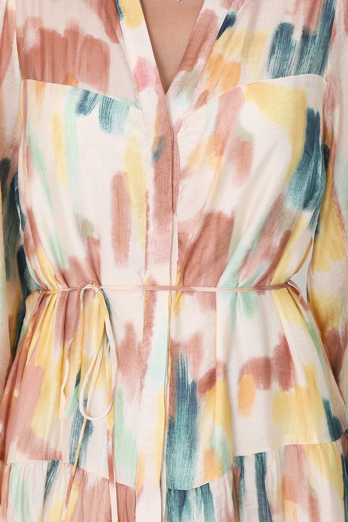 Cadell Mini Dress - Mandarin Collar Buttoned Down Dress in Pastel Dreams Print