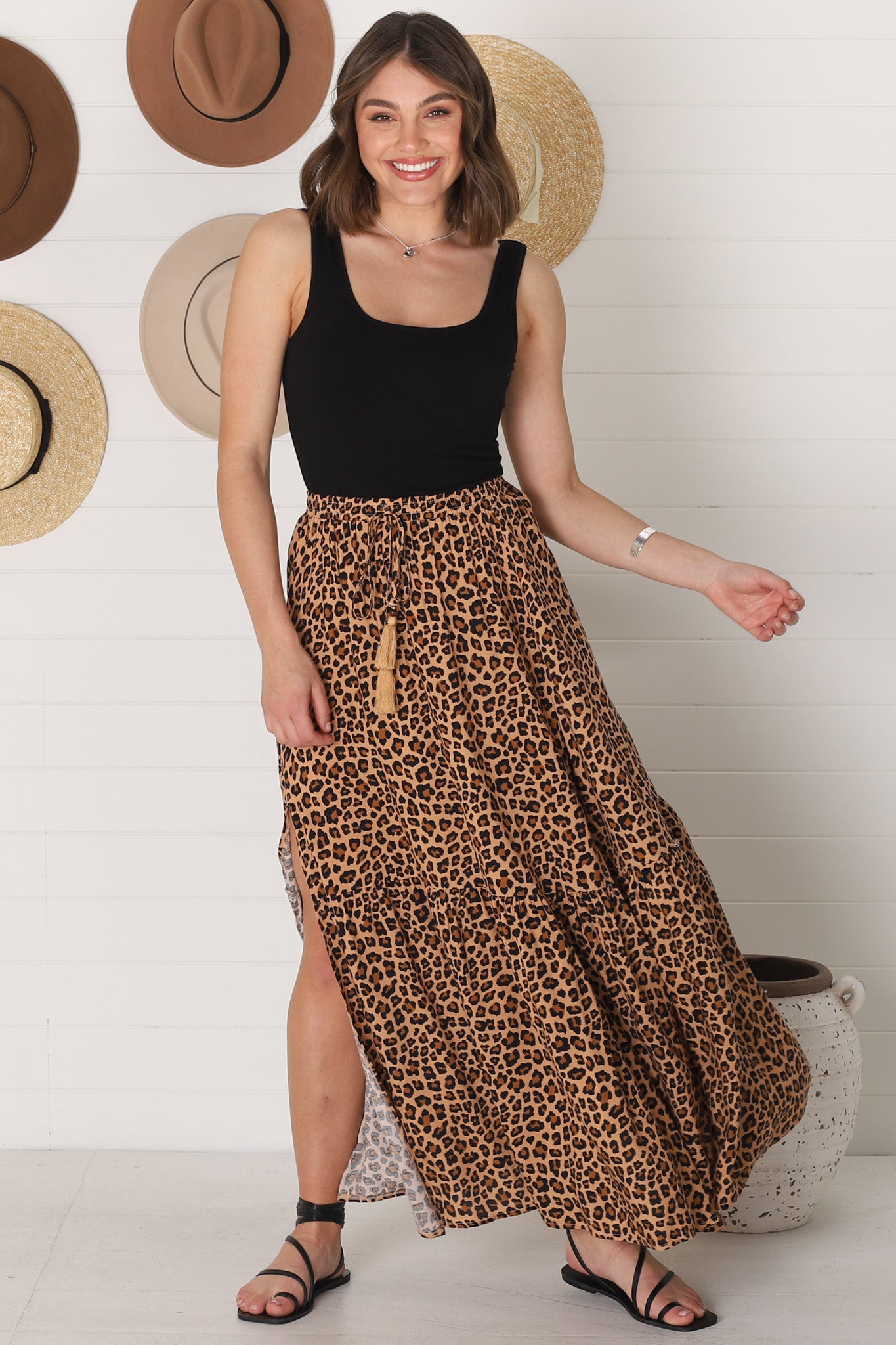 Mia Maxi Skirt - High Waisted Skirt with Front Splits in Cecilia Print