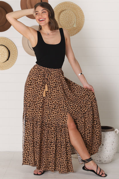 Mia Maxi Skirt - High Waisted Skirt with Front Splits in Cecilia Print