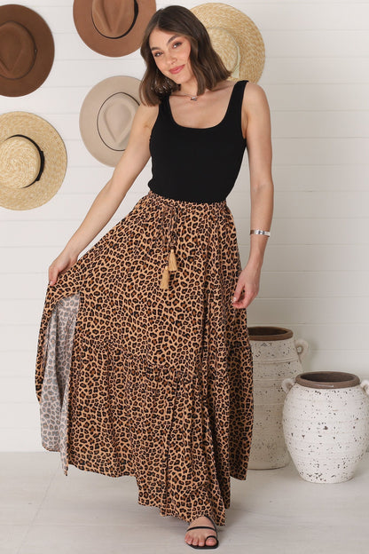 Mia Maxi Skirt - High Waisted Skirt with Front Splits in Cecilia Print