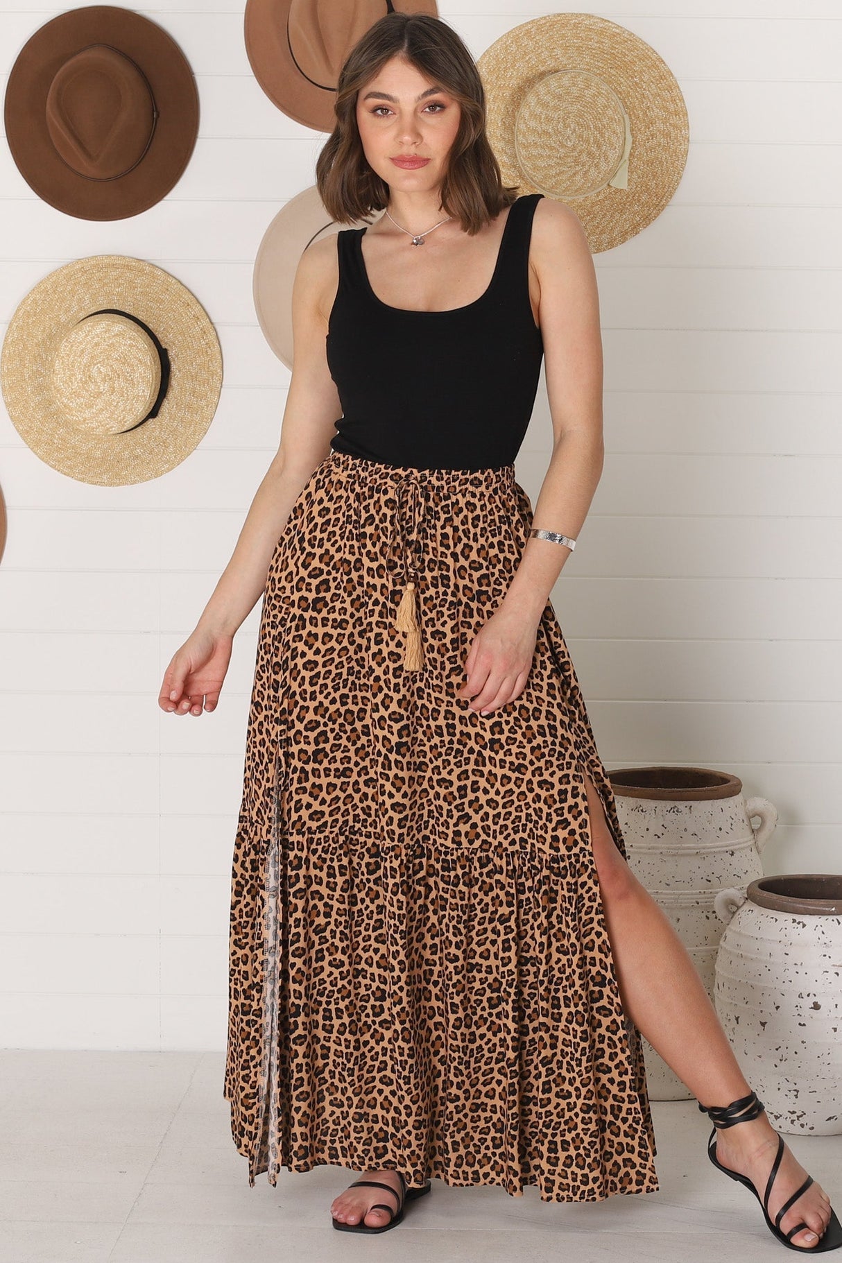 Mia Maxi Skirt - High Waisted Skirt with Front Splits in Cecilia Print