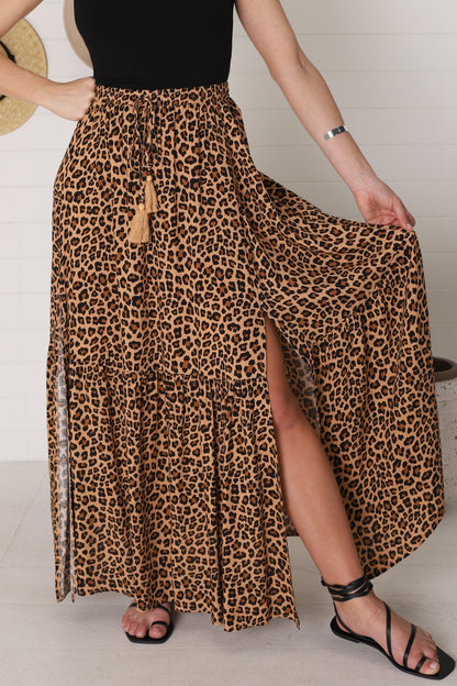 Mia Maxi Skirt - High Waisted Skirt with Front Splits in Cecilia Print