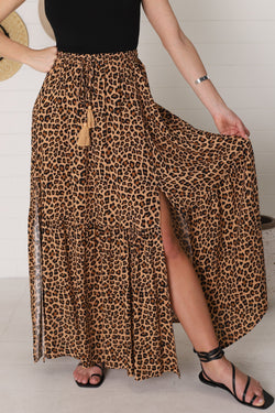 Mia Maxi Skirt - High Waisted Skirt with Front Splits in Cecilia Print