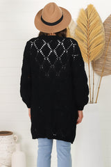 Townsend Cardigan - Open Knit Cardigan with Long Sleeves in Black