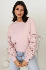 Roland Jumper -  Crew Neck Open Knit Sleeve Jumper in Pink