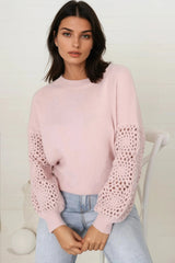 Roland Jumper -  Crew Neck Open Knit Sleeve Jumper in Pink