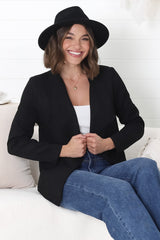 Ollie Suede Jacket - Waterfall Collar Open Front Faux Suede Jacket in Black