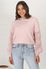 Roland Jumper -  Crew Neck Open Knit Sleeve Jumper in Pink