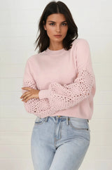 Roland Jumper -  Crew Neck Open Knit Sleeve Jumper in Pink