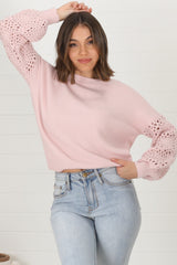 Roland Jumper -  Crew Neck Open Knit Sleeve Jumper in Pink