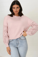 Roland Jumper -  Crew Neck Open Knit Sleeve Jumper in Pink