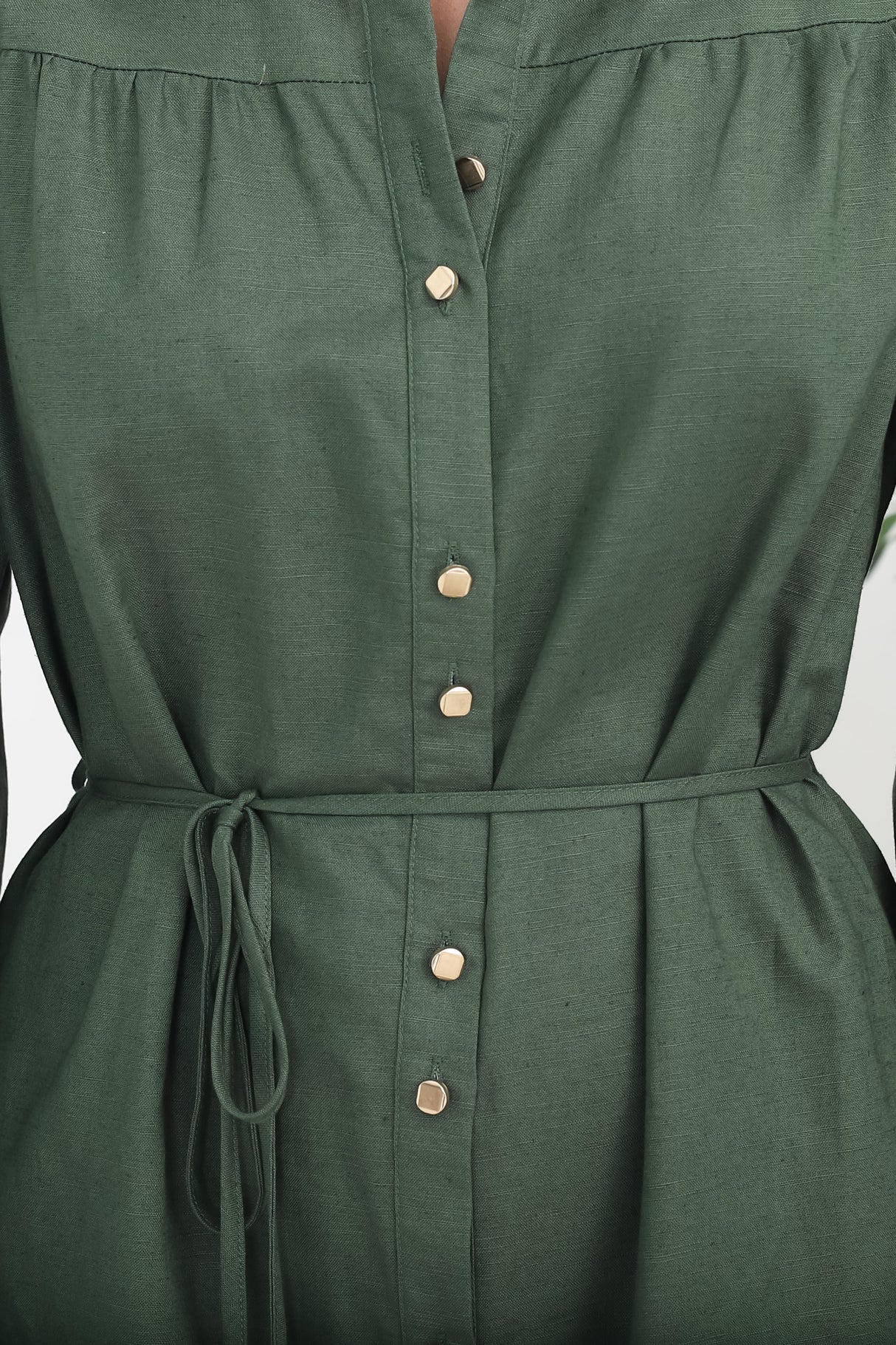 Waverly Midi Dress - Linen Button Down Dress in Green