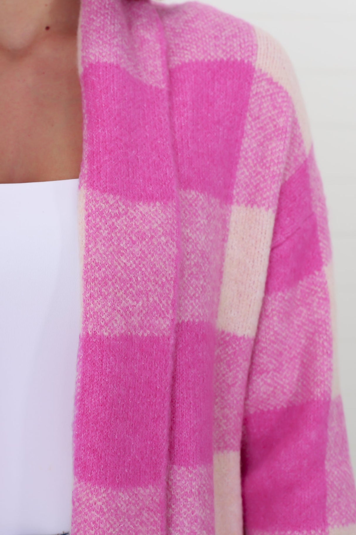 Adelen Cardigan - Folded Center Front Checkered Cardigan in Pink