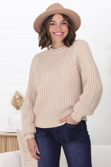 Burton Jumper - Crew Neck Chunky Knit Jumper in Beige