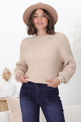 Burton Jumper - Crew Neck Chunky Knit Jumper in Beige