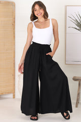 Charli Pants - Paper Bag High Waisted Wide Leg Pants in Black