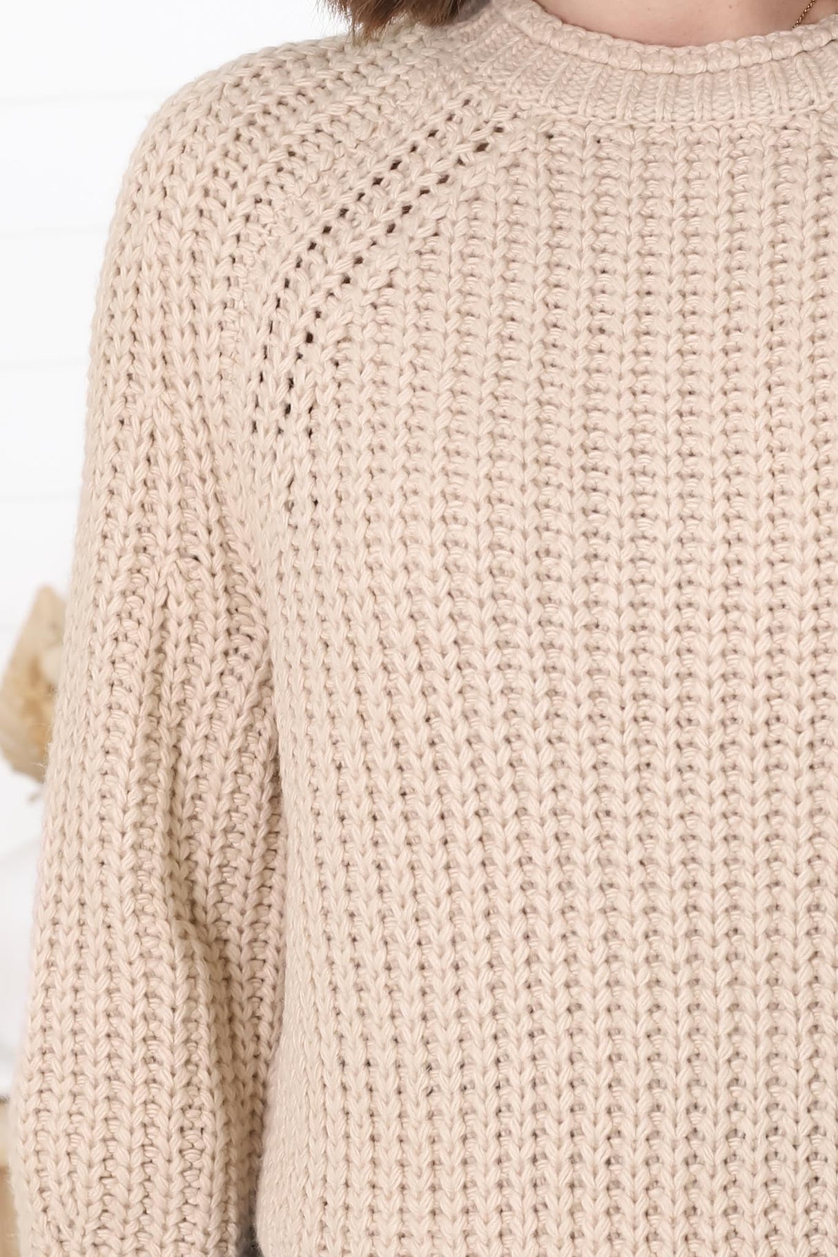 Burton Jumper - Crew Neck Chunky Knit Jumper in Beige