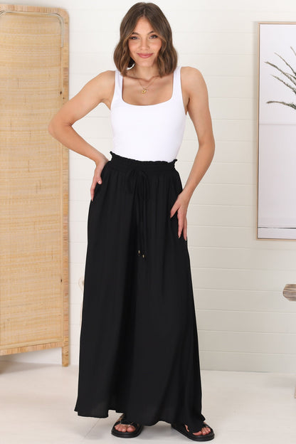 Charli Pants - Paper Bag High Waisted Wide Leg Pants in Black