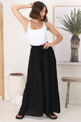 Charli Pants - Paper Bag High Waisted Wide Leg Pants in Black