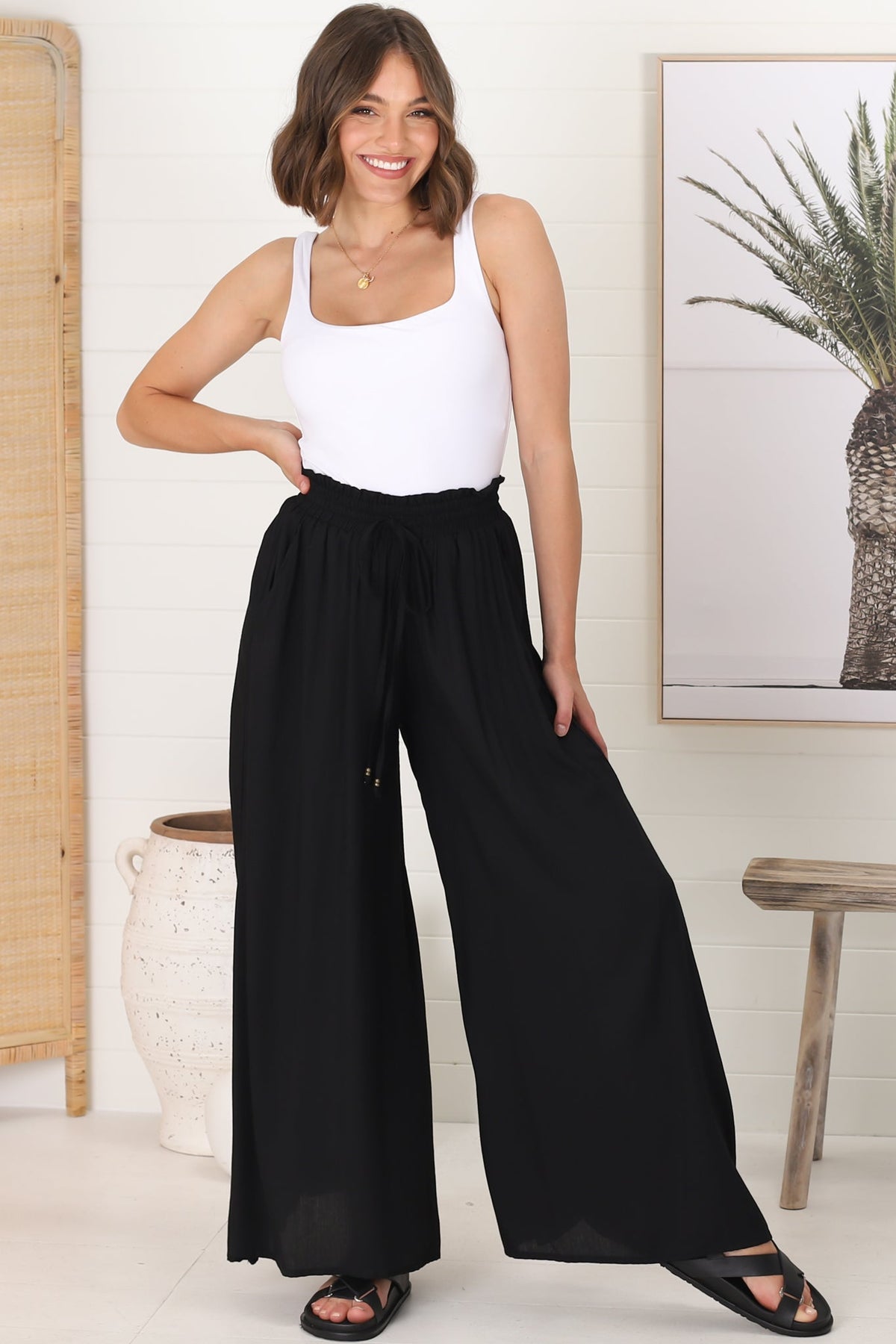 Charli Pants Paper Bag High Waisted Wide Leg Pants