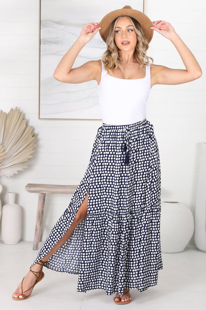 Maryanne Maxi Skirt - High Waisted Skirt with Front Splits in Navy