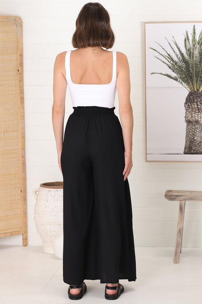 Charli Pants - Paper Bag High Waisted Wide Leg Pants in Black