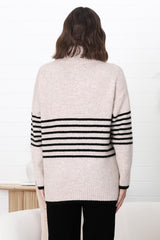 Emmett Jumper - Turtle Neck Stripe Pull Over Jumper with Stripes in Oat Marle